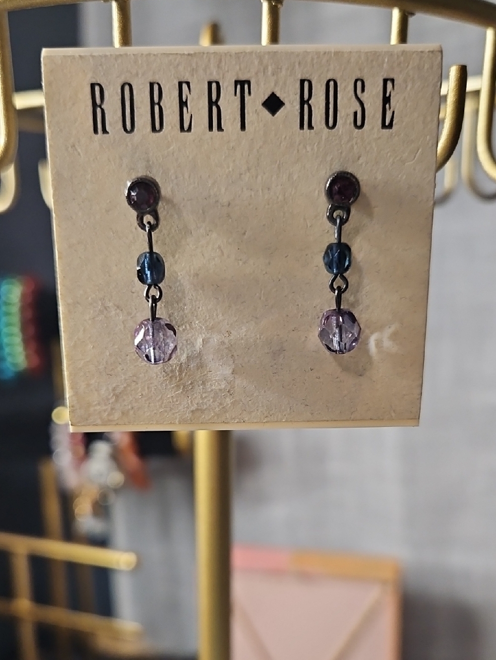 Robert Rose Blue and Purple Faceted Drop Earrings